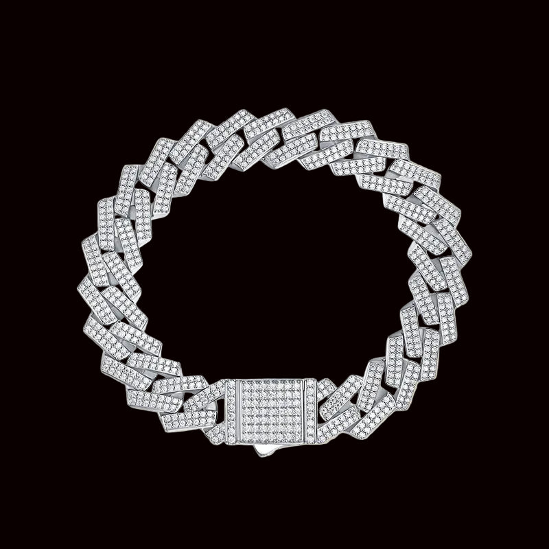 Moissanite Solid Sterling Silver Cuban Link Bracelet 14mm